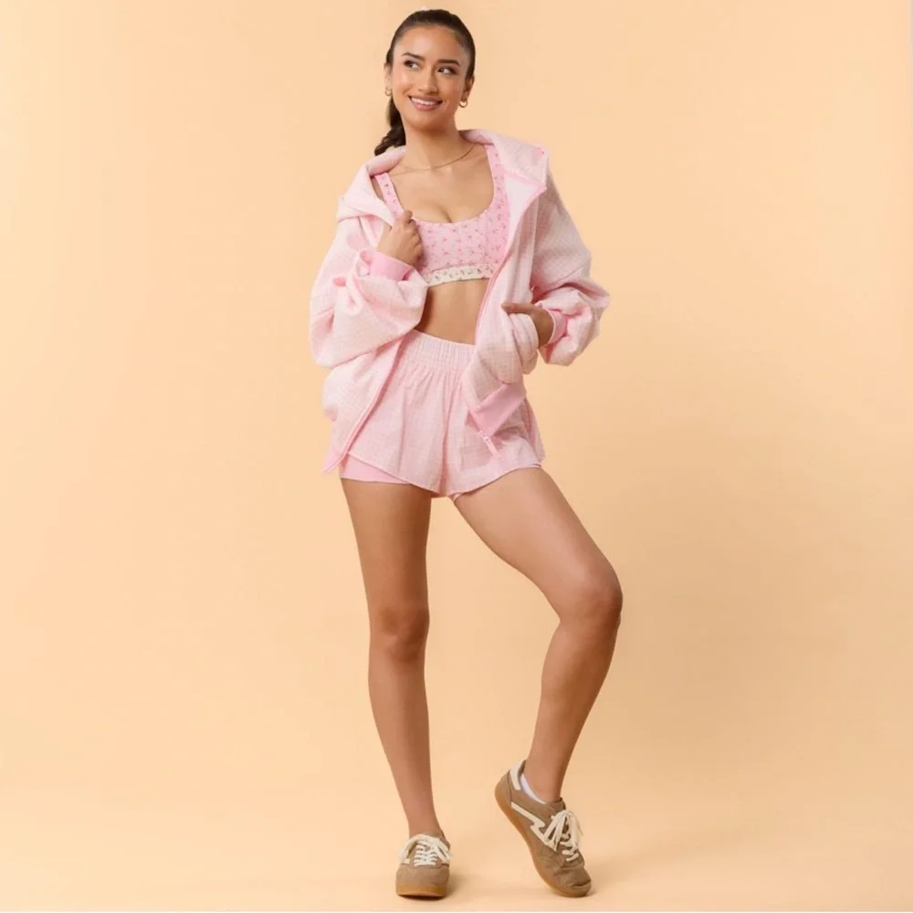NWT Blogilates Marshmallow Full Zip Hooded Sweatshirt-Pink Gingham Size M - Picture 2 of 9